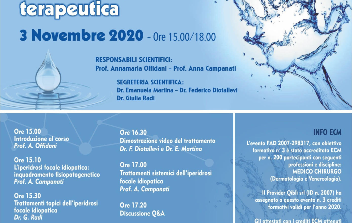 Webinar: L’iperidrosi, una sfida terapeutica 3 Novembre 2020